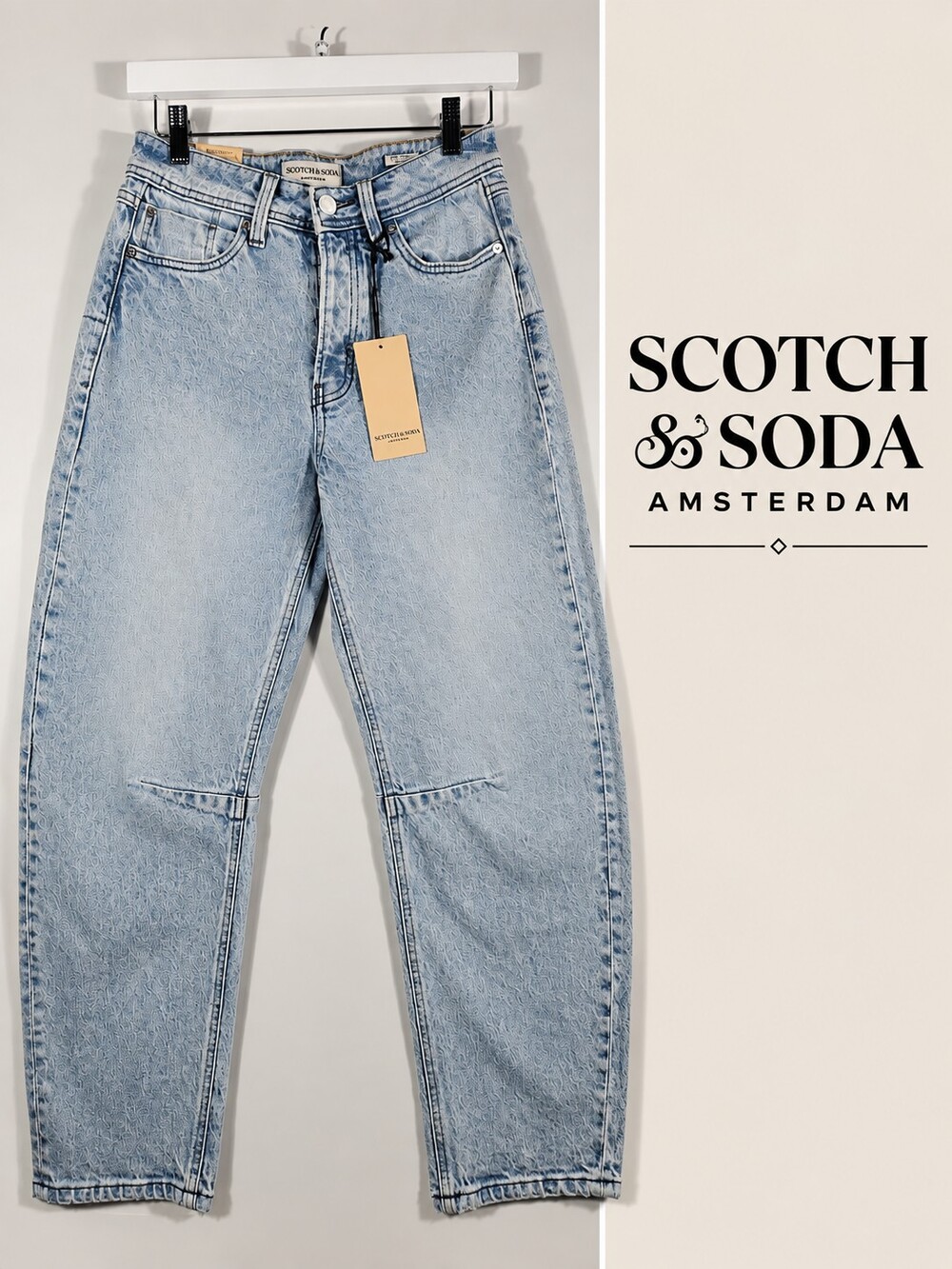NWT Scotch & Soda The Current High Rise Barrel Jeans Size 26 Light Wash